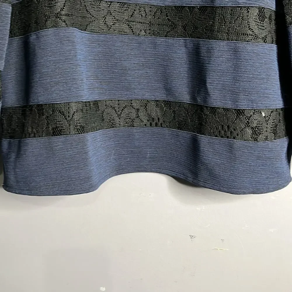 Anthropologie Harlyn Navy Blue Black Lace Long Sleeve Top Medium